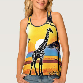 Safari Sunset: Giraffe's Embrace Tank Top
