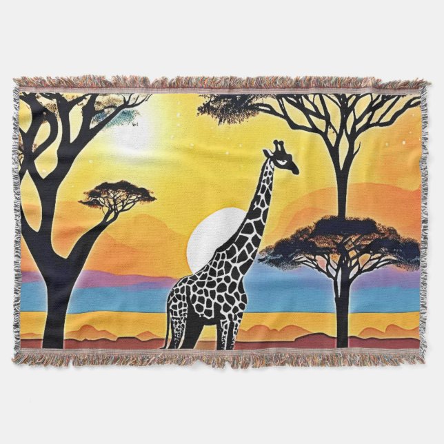 Safari Sunset: Giraffe's Embrace Throw Blanket (Front)