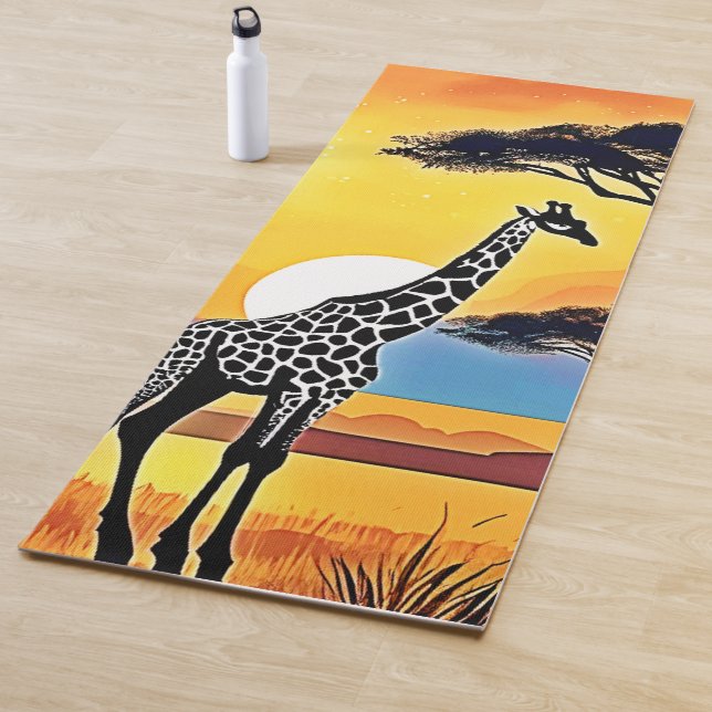 Safari Sunset: Giraffe's Embrace Yoga Mat (In Situ)