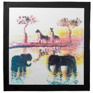 Safari Sunset Painting Elephant, Giraffe Napkin