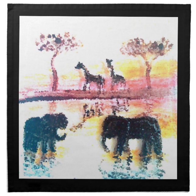 Safari Sunset Painting Elephant, Giraffe Napkin (Front)