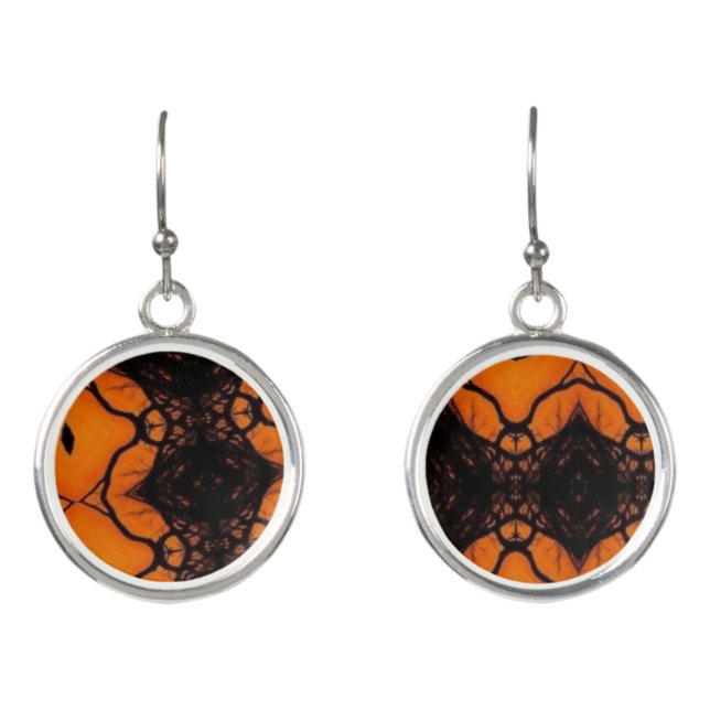 Safari sunset pattern geometric art orange  earrings (Front)