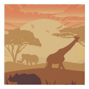 Safari Sunset Wildlife Silhouette Nature Aesthetic Faux Canvas Print