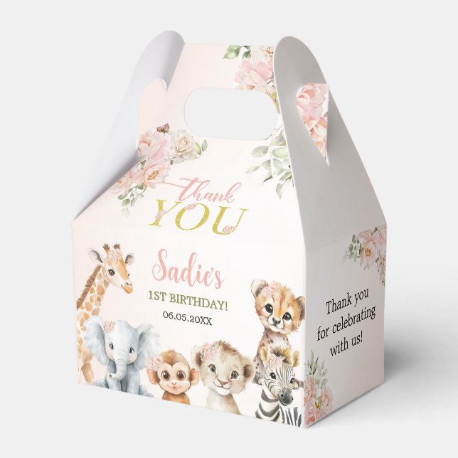 Safari Sweet Girl Floral Birthday  Favor Boxes (Front Side)