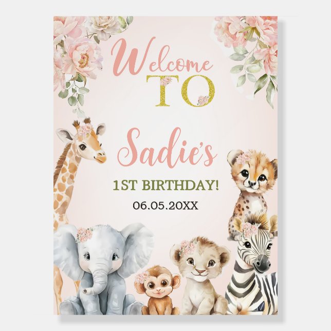 Safari Sweet Girl Floral Birthday  Foam Board (Front)