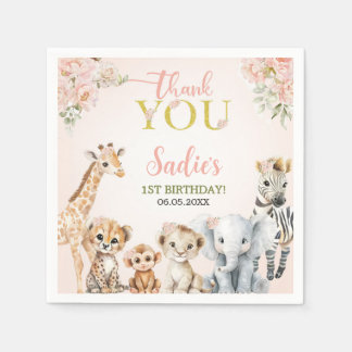 Safari Sweet Girl Floral Birthday  Napkins