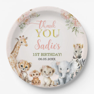 Safari Sweet Girl Floral Birthday Paper Plates