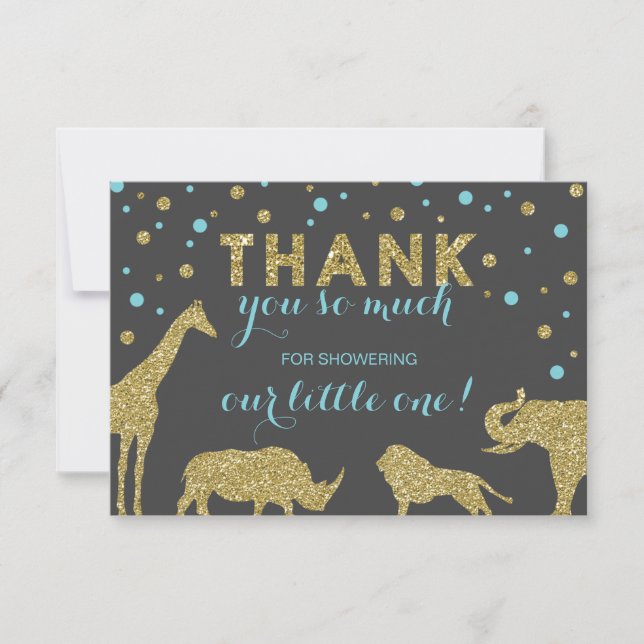 Safari Thank You Card, Faux Glitter, Aqua Blue (Front)
