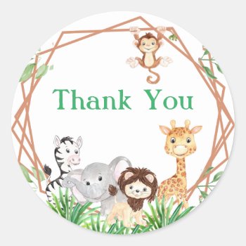Safari Thank You  Jungle Birthday  Shower Classic Round Sticker by Iggys_World at Zazzle