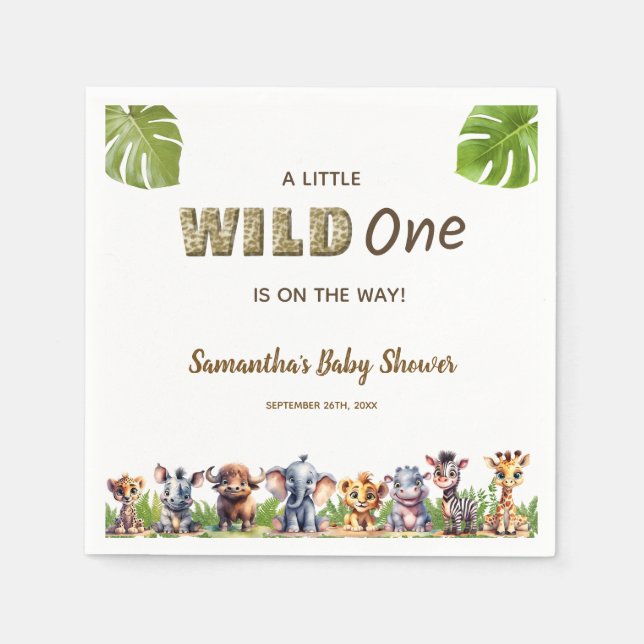 Safari Theme A Little Wild One Baby Shower  Napkins (Front)