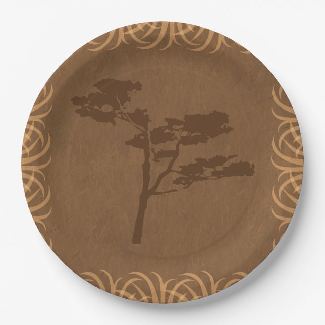 Safari Theme Acacia with Tall Grass Border Paper Plates (Front)