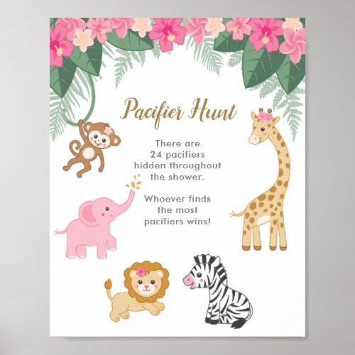 Safari theme Baby Girl Find the Pacifier Game Card Poster