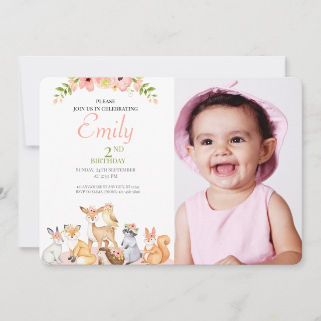 Safari theme Baby Photo Birthday  Invitation (Front)
