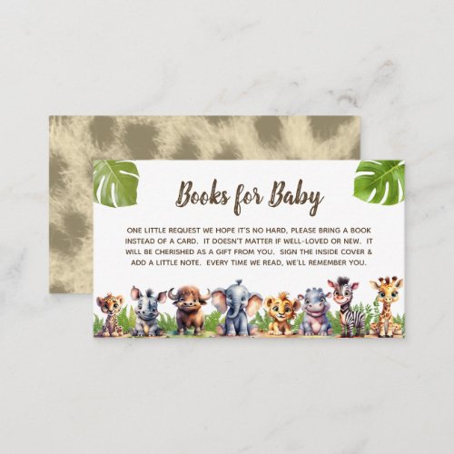 Safari Theme Baby Shower Books for baby Enclosure Card