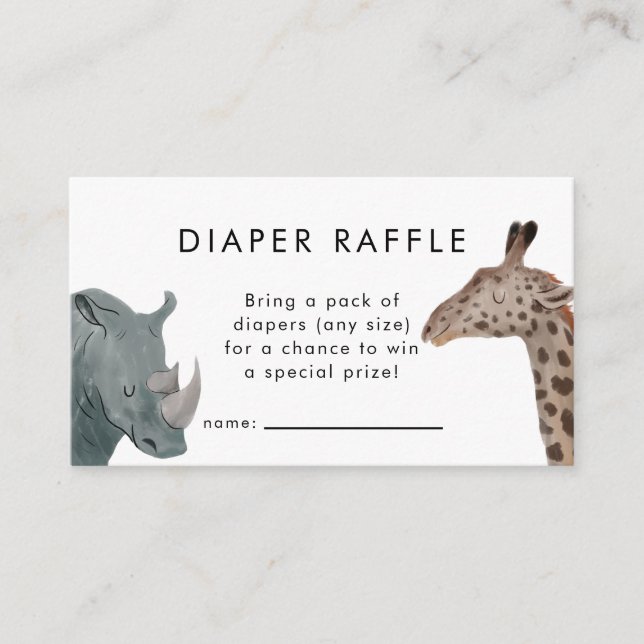 Safari Theme Baby Shower Diaper Raffle Ticket Enclosure Card (Front)