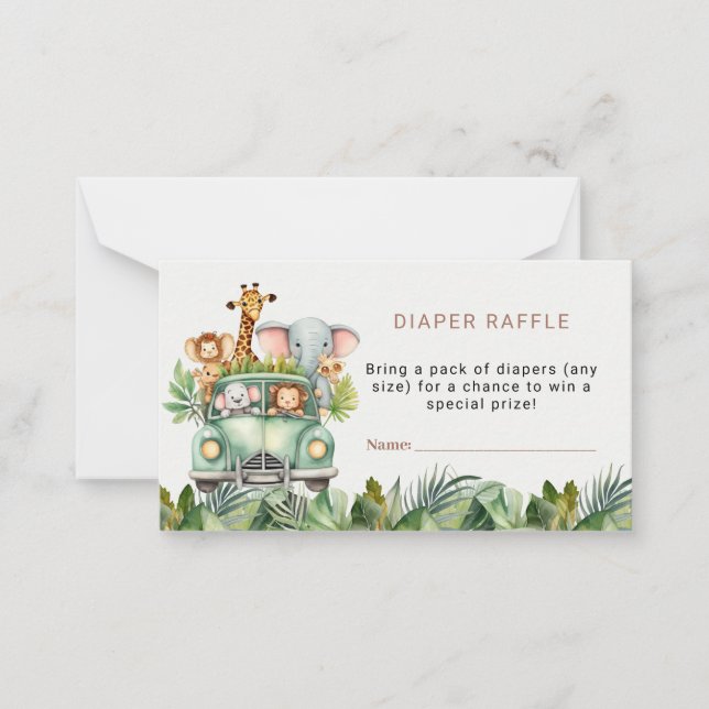 Safari Theme Baby Shower Diaper Raffle Ticket Note Card (Front)