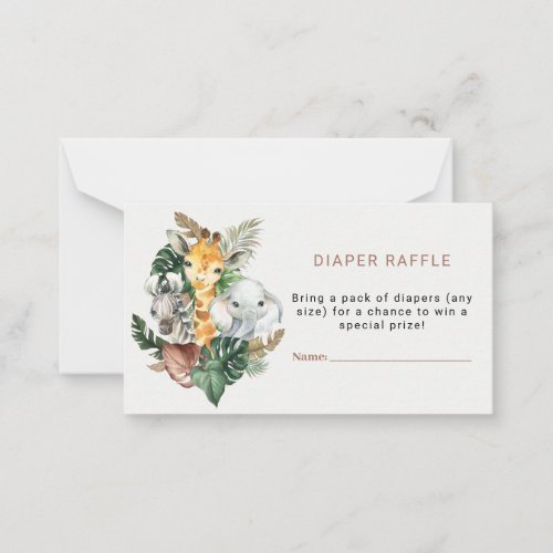 Safari Theme Baby Shower Diaper Raffle Ticket Note Card