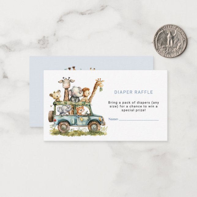 Safari Theme Baby Shower Diaper Raffle Ticket Note Card (Front/Back In Situ)