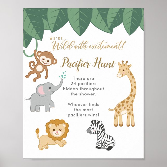 Safari Theme Baby Shower Find the Pacifier Game  Poster (Front)