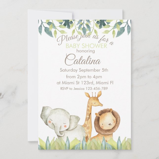 Safari Theme Baby Shower Invitation (Front)