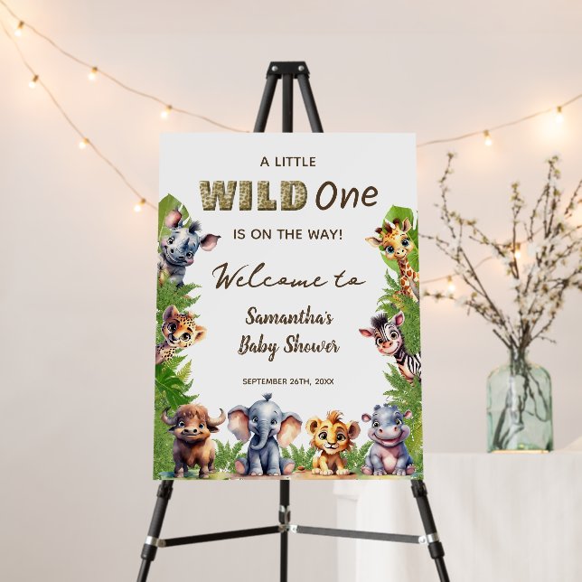 Safari Theme Baby Shower Wild One Welcome Sign (In Situ (Stand))