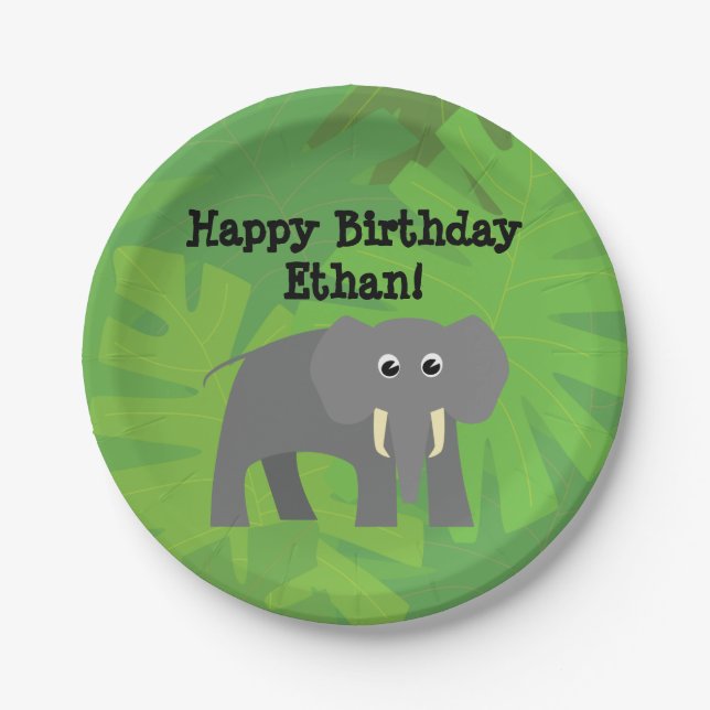 Safari theme birthday - elephant paper plates (Front)