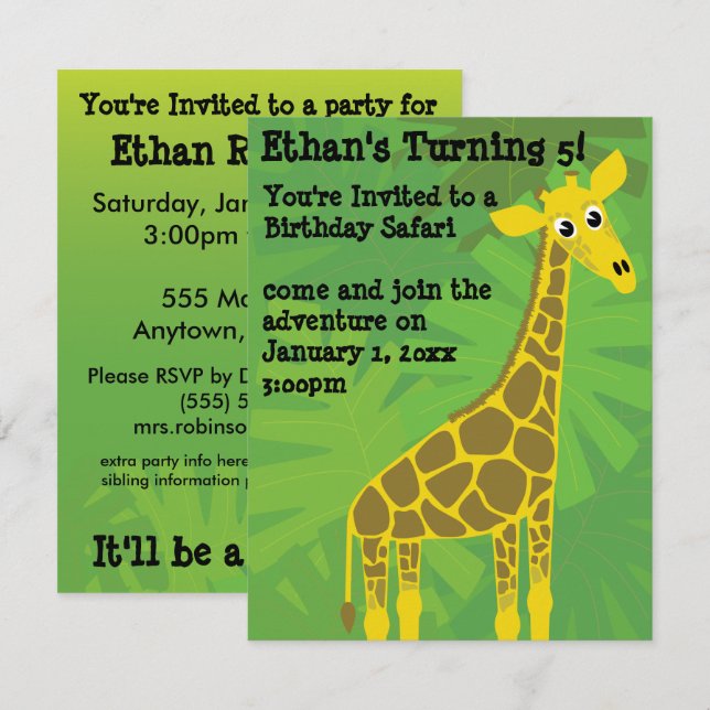 Safari theme birthday invitation (Front/Back)