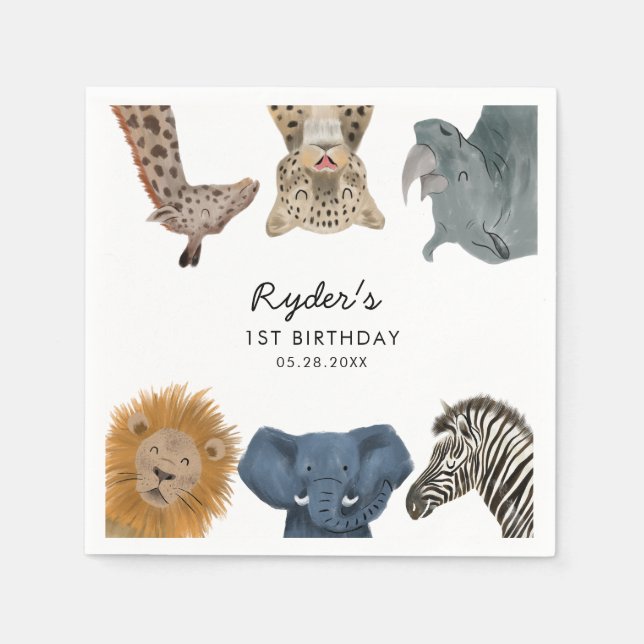 Safari Theme Birthday Party Kids Napkins (Front)
