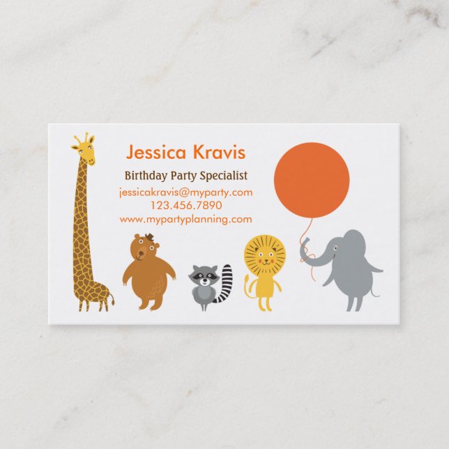 Safari Theme Birthday Party Planner Business Card (Front)