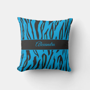 Safari theme blue and black animal print throw pillow