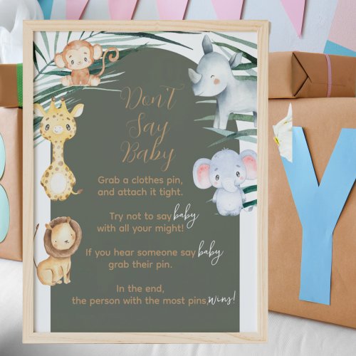 Safari Theme Dont Say Baby Shower Game Sign