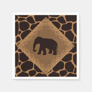Safari Theme Elephant Over Giraffe Print Napkins
