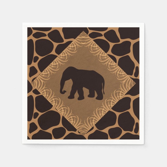 Safari Theme Elephant Over Giraffe Print Napkins (Front)