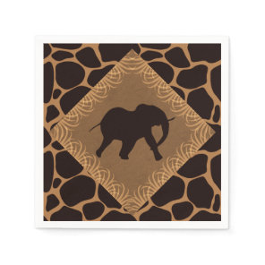 Safari Theme Elephant Over Giraffe Print Paper Napkins