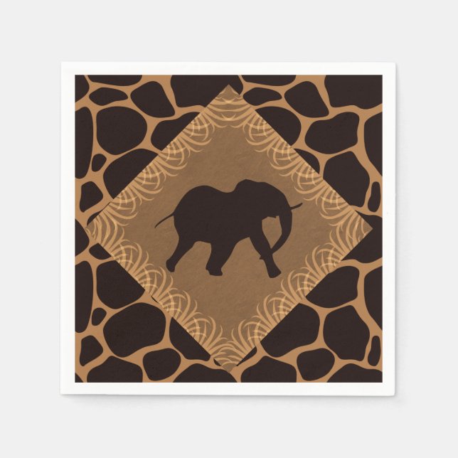 Safari Theme Elephant Over Giraffe Print Paper Napkins (Front)