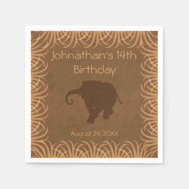 Safari Theme Elephant Personalized Napkins (Front)