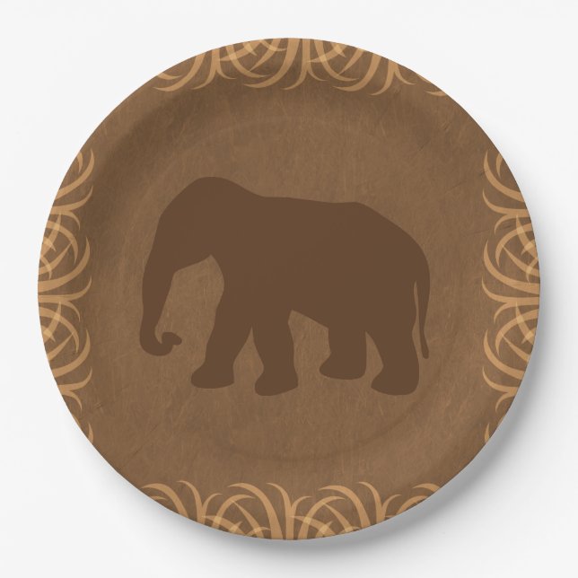 Safari Theme Elephant with Tall Grass Border Paper Plates (Front)