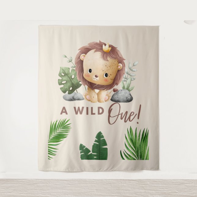 safari theme jungle kids bday tapestry (Front)