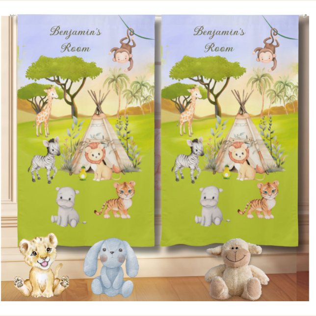 Safari Theme Name Boy's Nursery Room Curtain (Creator Uploaded)