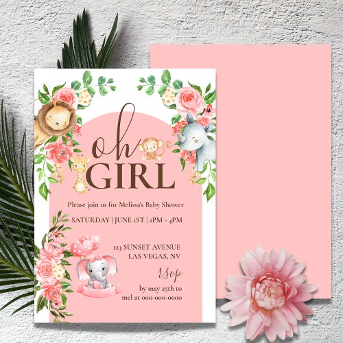 Safari Theme Oh Girl Baby Shower Invitation