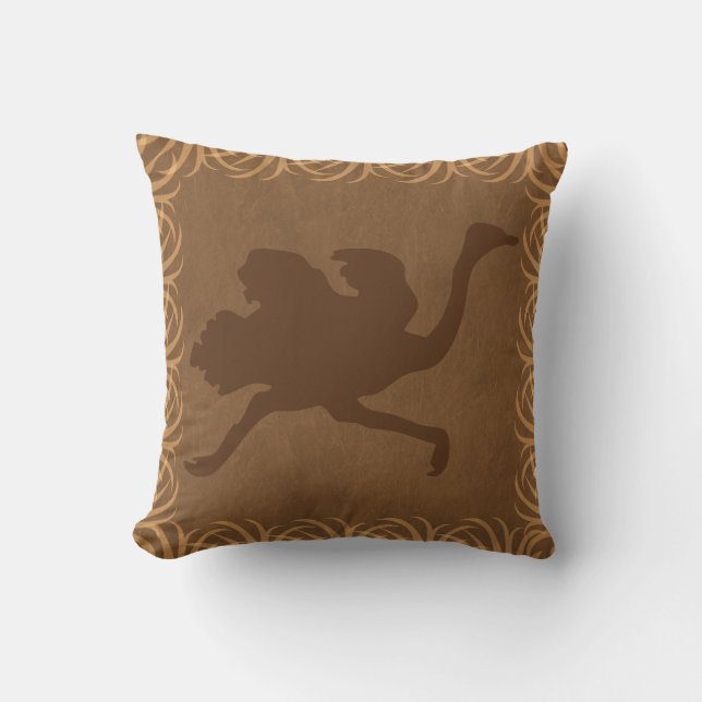 Safari Theme Ostrich (Emu) Silhouette Throw Pillow (Front)