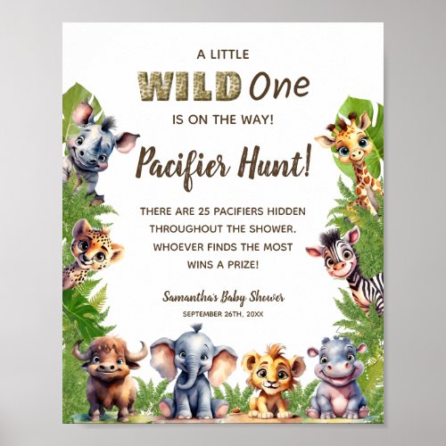 Safari Theme Pacifier Hunt Game Baby Shower Sign