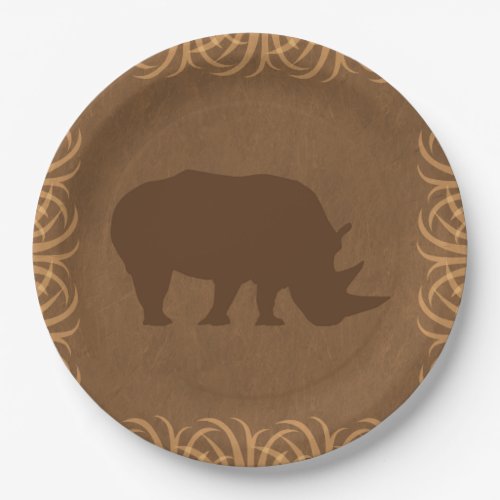 Safari Theme Rhino with Tall Grass Border Paper Plates