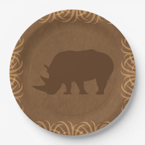 Safari Theme Rhino with Tall Grass Border Paper Plates