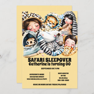 Safari theme sleepover slumber pajama kids invitation