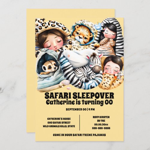 Safari theme sleepover slumber pajama kids invitation