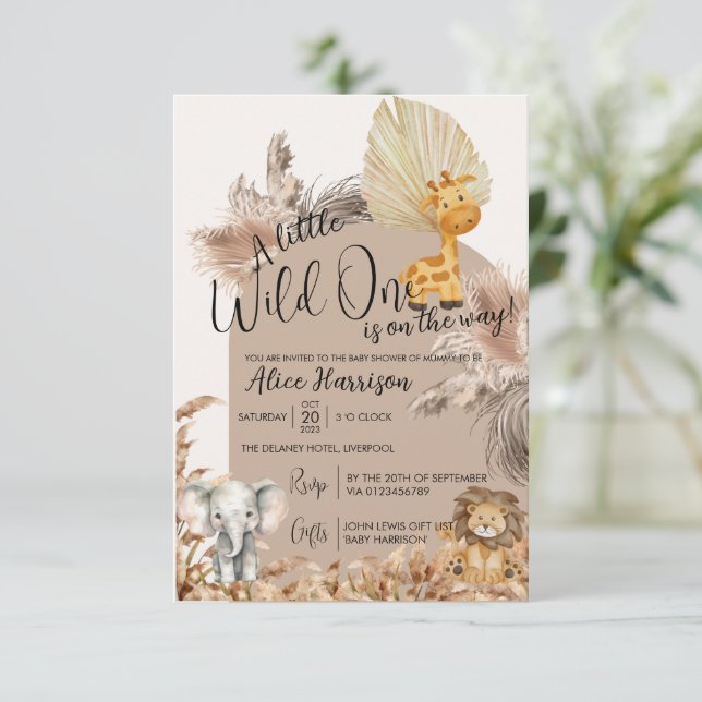 Safari Theme Wild One Baby Shower Invitation (Standing Front)