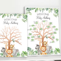Safari Themed Baby Boy Shower Fingerprint Tree 