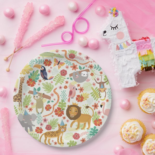 Safari Themed Birthday, Cute Jungle Safari Animals Paper Plates (Party)