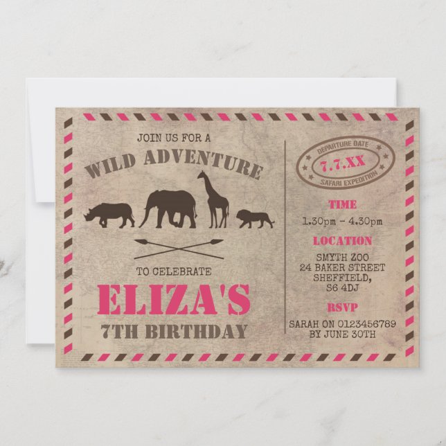 Safari themed birthday party invitation (Front)
